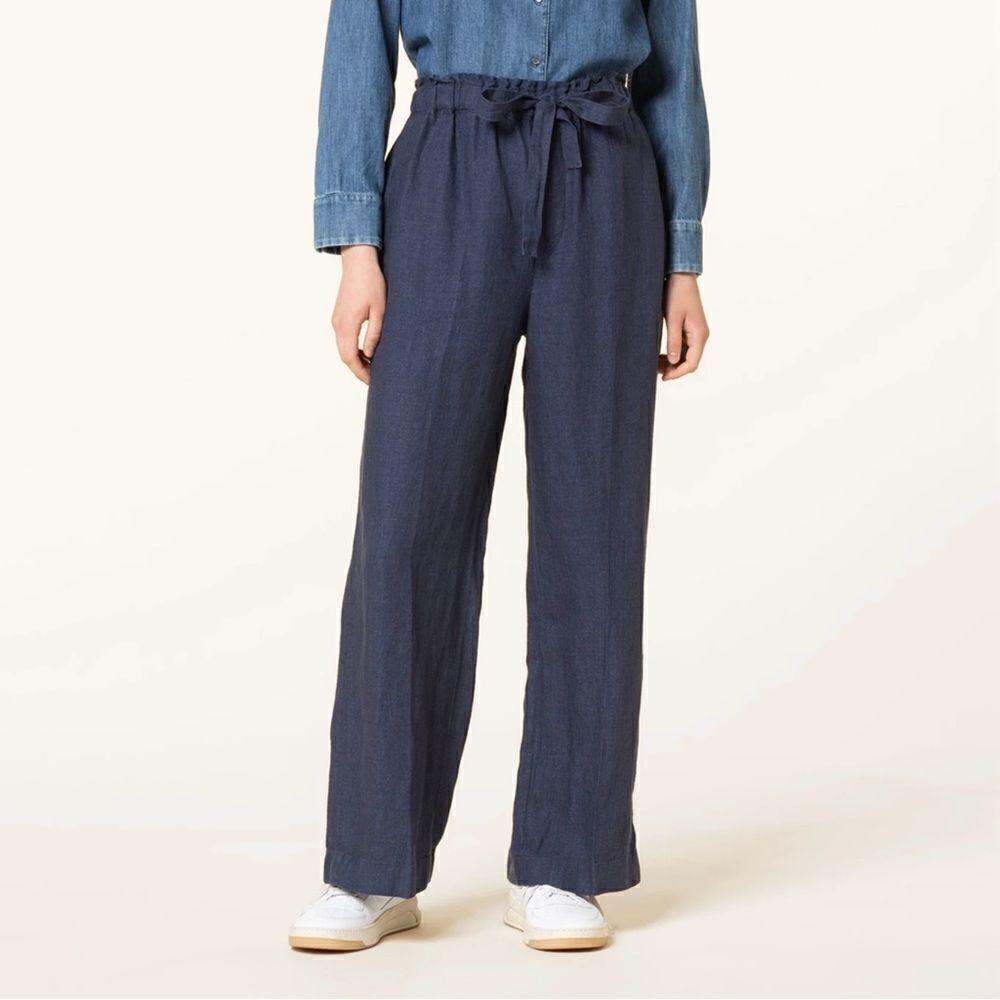 Polo Ralph Lauren Linen Drawstring Wide Leg Pants Denim Blue Small Paperbag